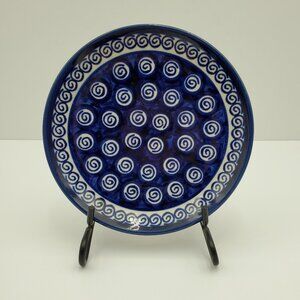 Polish Pottery Cobalt Swirl Dessert Plate Blue White Swirl Appetizer Bread Plate